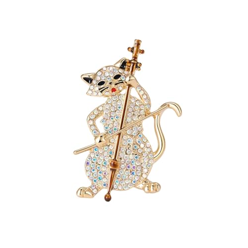 Image of Play The Cello Cat Cartoon Animal Brooch Lapel Pins Badge Unique Brooches for Women Girls Suit Dresses Clothing Backpacks Bags Hats Accessory Fashion Jewelry