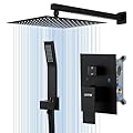 Gappo Matte Black Shower System 12 Inch, Wall Mounted Shower Faucet Set with High Pressure Rain Shower Head and Handheld Shower Head, Rain Mixer Shower Combo Set with Rough-in Valve Included