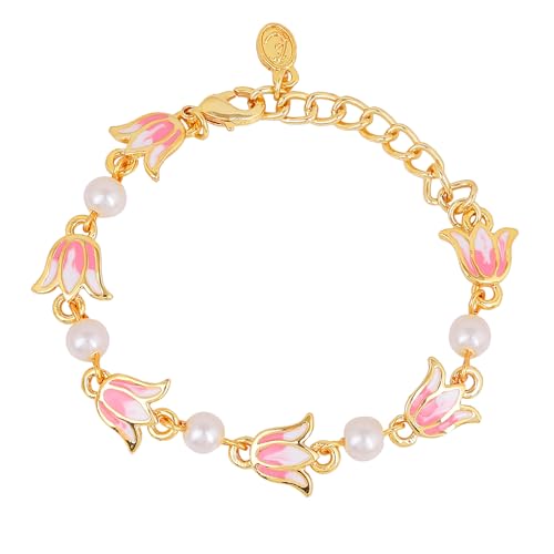 Estele Jewellery Bracelets for Women Gold Plated Lotus Designer White and Pink Enamel Pearl Beaded Link Chain Bracelet Versatile Chic for Women & Girls (B0CY89Z5ZK) Amazon Price History, Amazon Price Tracker