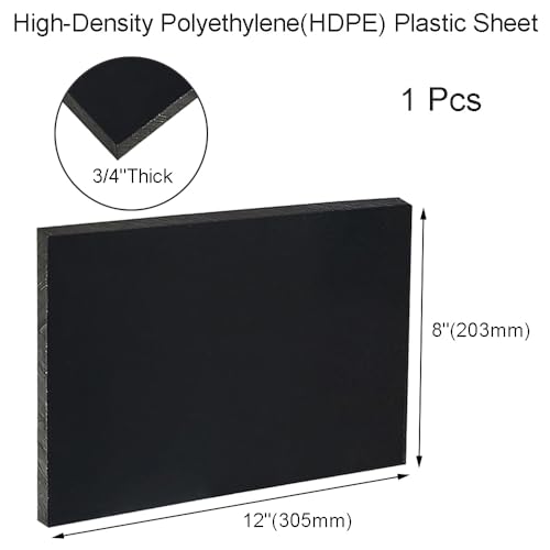 Image of HDPE Sheet 3 /4 inch Thick,High-Density Polyethylene Plastic Sheet 3 /4 inch x 8 inch x 12 inch,HDPE Plastic Sheet for Machining,Home Improvements,DIY Projects (Black,1 Pcs)