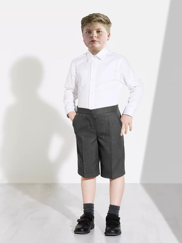 L S U Pantalones cortos escolares para niños, uniforme medio elástico, sin cremallera/clip, 2-11 años