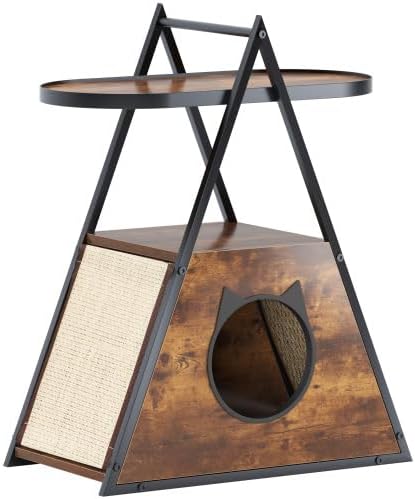 review Black Vintage Wood Cat House & End Table Combo - Stylish Pet Furniture Condo for Your Favorite Indoor Feline
