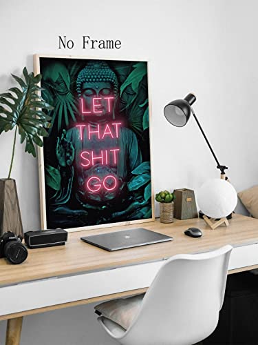 Let That Shit Go Wall Art Funny Zen Canvas Wall Art Modern Buddha Unframed Canvas Painting For Living Room Buddha Wall Hanging For Bathroom 12"X16" #TOP2