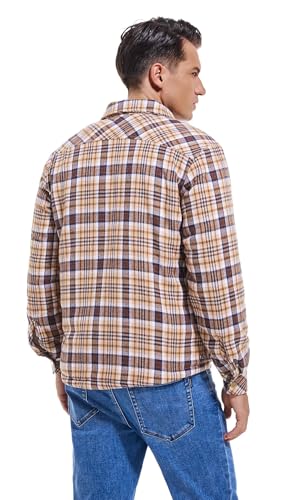 Image of Men's Sherpa Cotton Flannel Shirt Jacket Plaid Button Coat Pocket