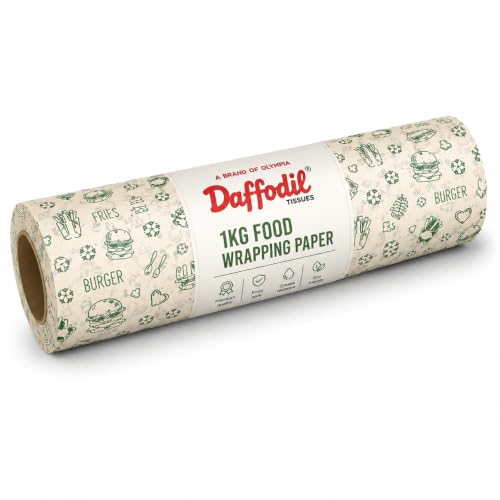 Image of DAFFODIL Food Wrapping Paper Roll 1kg | Premium Food Grade Greaseproof & Oil Resistant Wrapping Paper | Ideal for Sandwiches, Burgers, Bakery, Snacks, Takeaway & Food Packaging