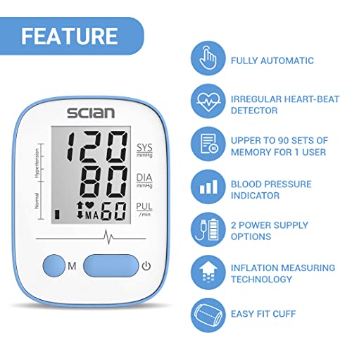 Scian Blood Pressure Monitors For Home Use, Blood Pressure Machine With Mini Usb Port - Up To 90 Memory, Large Lcd Screen, Adjustable Bp Cuff (Blue) #TOP1