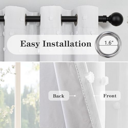 Image of MEETSKY 100% Blackout Curtains for Bedroom,White Pom Pom Curtains 50x90 in | Light Blocking Drapes,Curtains for Living Room,Room Darkening,Thermal Insulated Grommet Drape,for Kids Bedroom,2 Panels Set