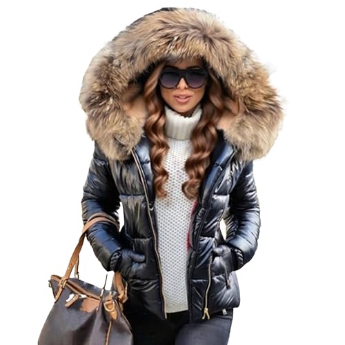 Doudoune noire matelassée pour femme, manteau d'hiver matelassé avec col en fourrure, doudoune à capuche, parka d'extérieur