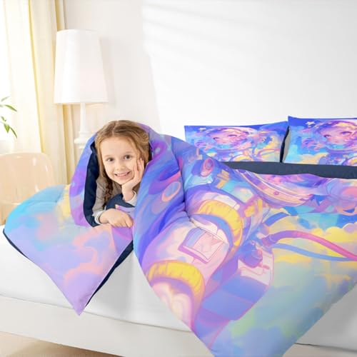 Image of Erosebridal Watercolor Anime Girl Bedding, 3D Anime Comforter Set Cosmo Galaxy Sci-Fi Virtual Reality Twin Bed Comforter Set for Boys Girls Graffti Stars Print Duvet Insert, 1 Comforter 1 Pillowcase