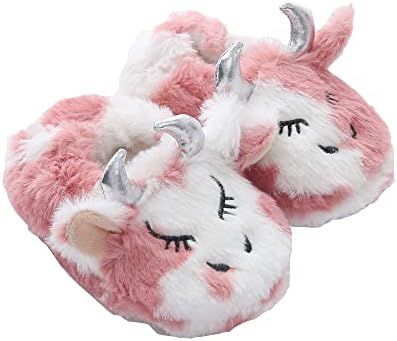 Enteer Baby Girls' Cow House Slippers with Non-Slip Rubber Sole Pink US 9-10