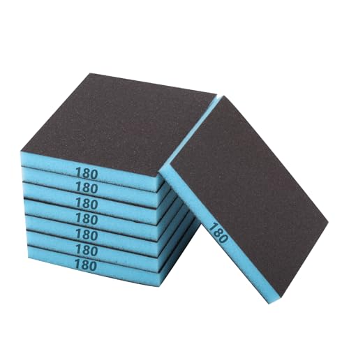 8 Pz Spugne Abrasiva, Spugne Abrasive Grana 180, Spugna Abrasiva, Tamponi Blocchi Abrasivi a Umido/Secco Flessibili per Legno, Metallo, Plastica, Cartongesso