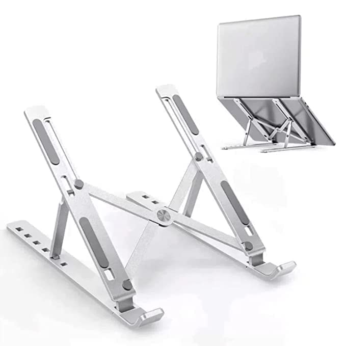 FreshDcart FDC287 Foldable Laptop Stand Aluminum Laptop Stand with Multiangle Adjustable Stand for Notebook MacBook Tablet Tray Desk Table Book Laptop (Pack of 1)