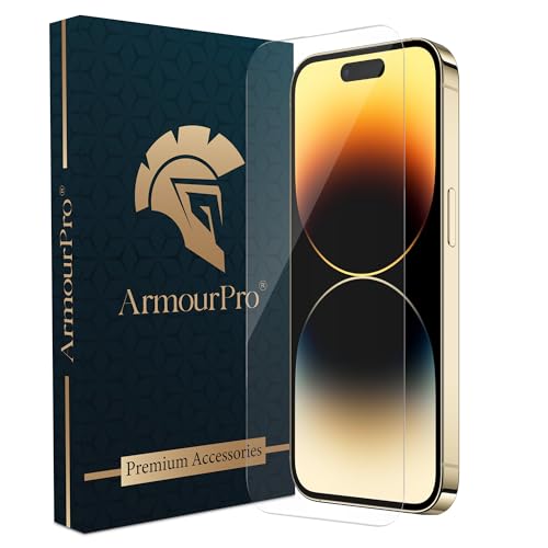 Image of ArmourPro Military-Grade Gorilla Borderless Tempered Glass for iPhone 14 Pro (6.1 Inches) with Installation Kit | Anti Dust Mesh Filter, 9H Hardness Shatterproof, Full Screen Coverage