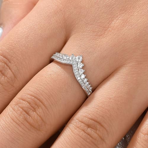 Newshe Jewellery Crown Wedding Bands for Women Cubic Zirconia Stackable Eternity Rings 925 Sterling Silver Engagement Ring Anniversary Size 5-104