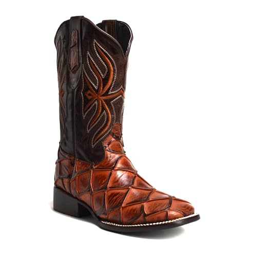 Joe Boots 708 Exotic Pirarucu Leather Print Men's Embroidered Square Toe Cowboy/Rodeo Boots Leather outsole3