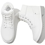 POVOGER Womens Black Ankle Boots White Winter Boots Fuzzy Boots Combat Boots Snow Booties with Side Zipper(White,US09)