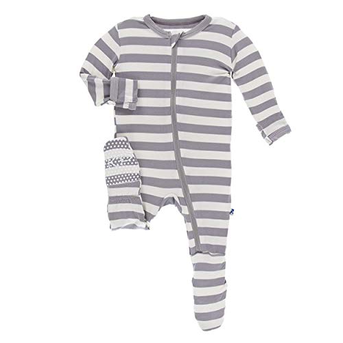 KicKee Pants Little Boys and Girls Essentials Print Footie with Zipper - Feather Contrast Stripe, 0-3 Months