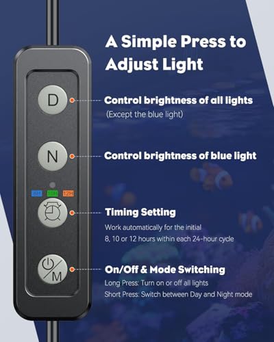 Image of Pawfly Aquarium Light for 1-3 Gallon Saltwater Fish Tanks, Clip On LED Reef Light for Corals, Dimmable USB Aquarium Lamp with Full Spectrum Lighting and Timer (Adapter Not Included)