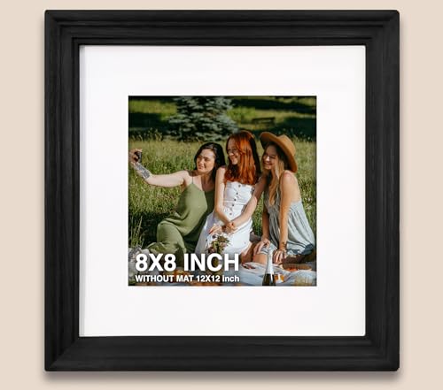 Image of 8 x 8 inch Wooden Photo Frame with Mat, Black Photo Frame 8 x 8 inch with Mat or 12 x 12 inch without Mat for Wall Decoration, Gallery Walls, Best Wooden Photo Frames for Posters and Photos
