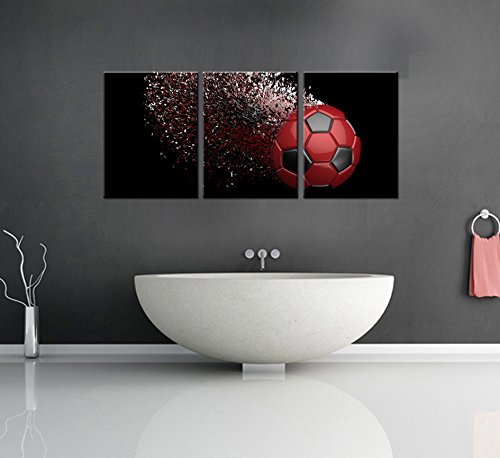 Meiji Black And Red Soccer Football Wall Art Paintings Poster Boys Room Wall Decal Art Wrapped On Frames 3 Pieces For Kids Room Decoration Ready To Hang,12X16Inchx3 (Red) #TOP2