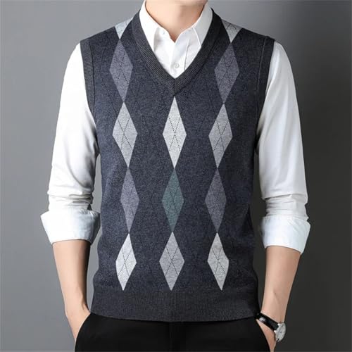 Men’S Thickened Rhomboid Grain V-Neck Sweater Vest Warm Knitted Sleeveless Pullover Tank Top3