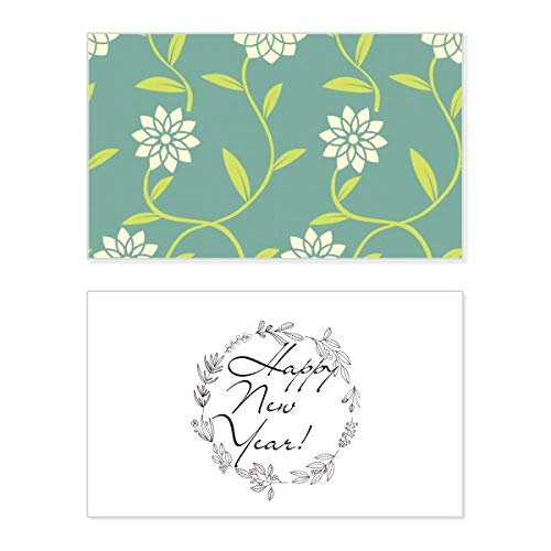 Tarjeta de felicitación de año nuevo con flores blancas y verdes elegantes