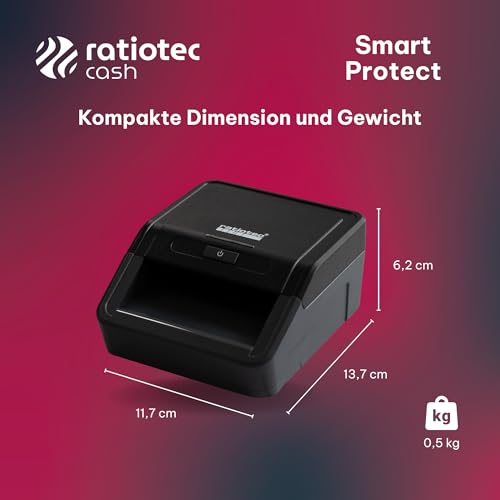 ratiotec Smart Protect Geldscheinprüfer, Automatisches Geldprüfgerät für Banknoten mit 100% Echtheitsprüfung in 1 Sekunde, Falschgeld Prüfer für EUR, GBP, CHF - Banknotenprüfer für Kasse & POS