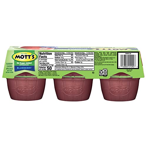 Mott's No Sugar Added Blueberry Applesauce, 3.9 Oz Cups, 6 Count #TOP7