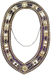 Masonic Regalia Oes Chain Collar Gold-Plated Chain with Rhinestones, Purple Velvet, White Back-Plates