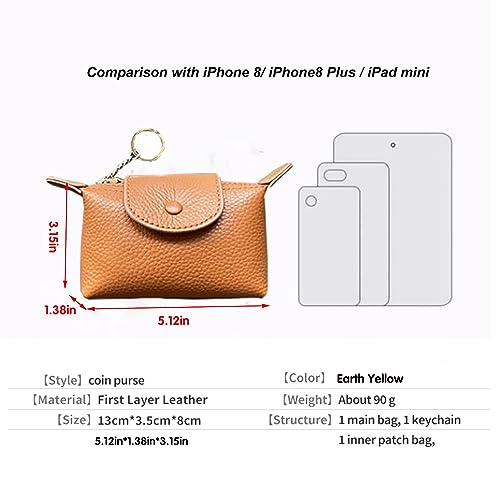 Image of Genuine Leather Coin Purse with Keychain, Small Change Pouch