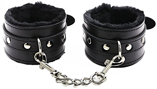 Super Soft Comfortable Leather Adjustable Handcuff Soft Fur Leather Handcuffs Multifunctional Bangle For Sex Play (Black1)