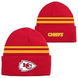 Outerstuff NFL Kids Youth 8-20 Official Cold Weather Striped Cuffed Knit Beanie Hat (US, Alpha, One Size, Kansas City Chiefs)