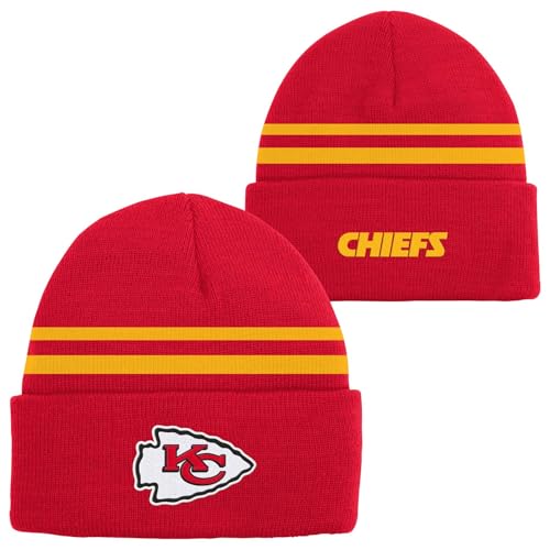 NFL Kids Youth 8-20 Official Cold Weather Striped Cuffed Knit Beanie Hat, Kansas City Chiefs, Einheitsgröße