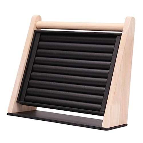 TOOYFUL Rings Display Stand Tray Showcase 9 PU Leather Slots Vertical Large Capacity Rack Display for Studs Necklaces Bracelets Woman Gift Vanity, Black