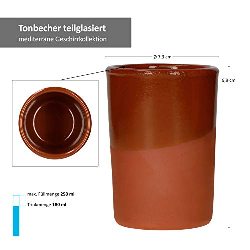 MamboCat 6er Ton-Becher I Teilglasiert I 180 ml I Mediterran I Unikat Handarbeit I Met-Pott I Ton Mug Tumbler I Antike/Vintage I Mittelalter I Wikinger