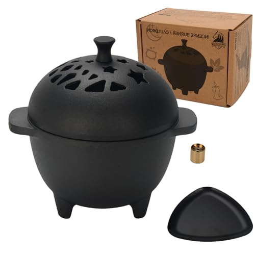 IPROUDER Cast Iron Incense Burner - Cast Iron Incense Holder Mini Cauldron for Sage Palo Santo Resin Charcoal & Japanese Incense | Home Rituals & Meditation Censer Bowl