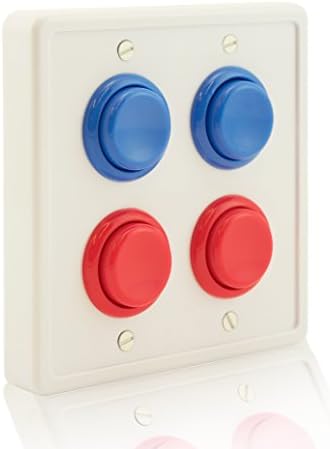 Arcade Light Switch Plate Cover, (White/Red Red,Blue Blue) Double Switch, 2-Gang Standard Size Rocker Wall Plate, Game Room Decorator, Kid Bedroom Wallplate, Faceplate Replacement