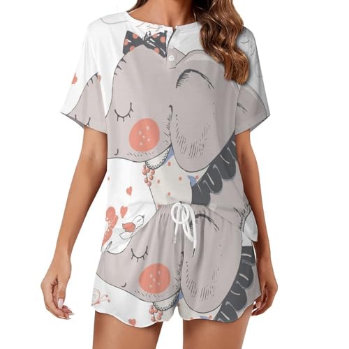 Ensemble de pyjama éléphants femme : sleepwear d'été aux finitions haut de gamme