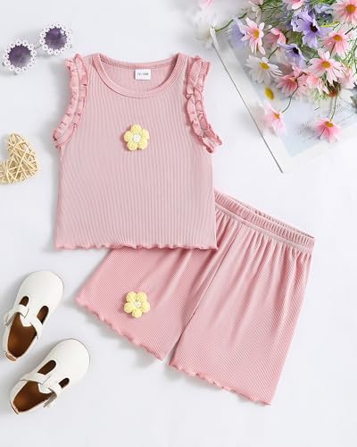 Image of Weebaby Toddler Girl Clothes Baby Summer Outfits Sleeveless Halter Top Ruffle Short Set Cute Kids Clothes Girls