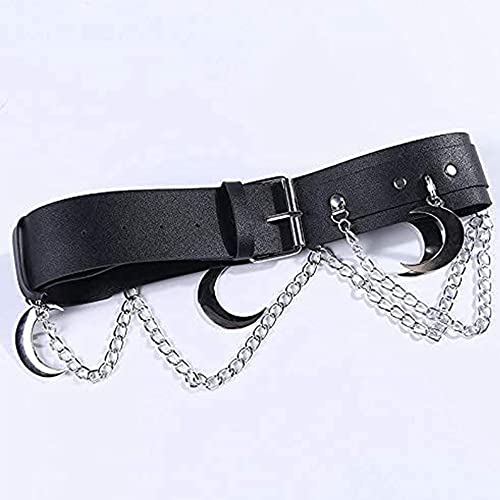Aulkeep Goth Punk Leather Chain Belt Rock Hip Hop Style Buckles Waist Iron Chain Jewelry, 6-Black, One_Size #TOP5