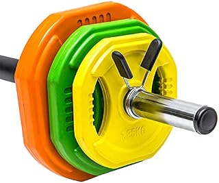 Barbell Weight Set 20kg, Weight, Strength, Body Building Training, Yellow - Orange - Green - UK STOCK