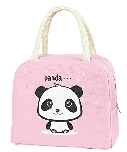 House of Quirk Insulated Lunch Bags Small for Women Work,Student Kids to School,Thermal Cooler Tote Bag Picnic Organizer Storage Lunch Box Portable and Reusable (Pink Panda)