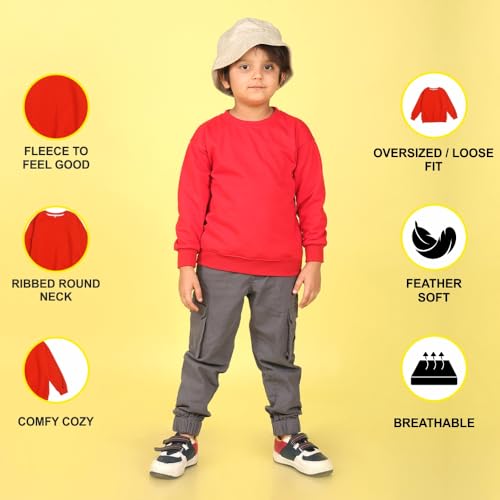 Image of Nusyl Boy's Black Solid Crew /Round Neck Sweatshirt |Skin Friendly Full Sleeve Sweatshirt|Drop Shoulder Oversized Sweatshirt | Round Neck Sweatshirt Oversized Fit Long Sleeves |