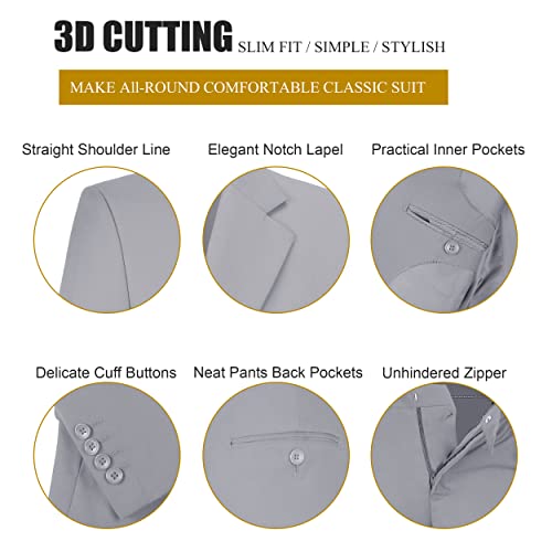 Men's Suit 3 Pieces Slim Fit Formal Business Wedding 2 Buttons Blazer Vest Pants Set Tuxedo4