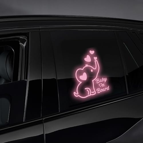 Image of High Intensity Reflective Baby on Board Car Decal Cartoon Cute Elephant Kids on Board Car Sticker Waterproof Safety Warning Decal Baby in Car Sticker (Pink)