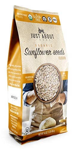 Just About Foods Organic Sunflower Seeds Flour 1lb. (454g) Gluten-free, Keto, Grain free, Paleo, Kosher, Low Carb, Glued Fat Ten Free, Sodium Free, Low Saturat