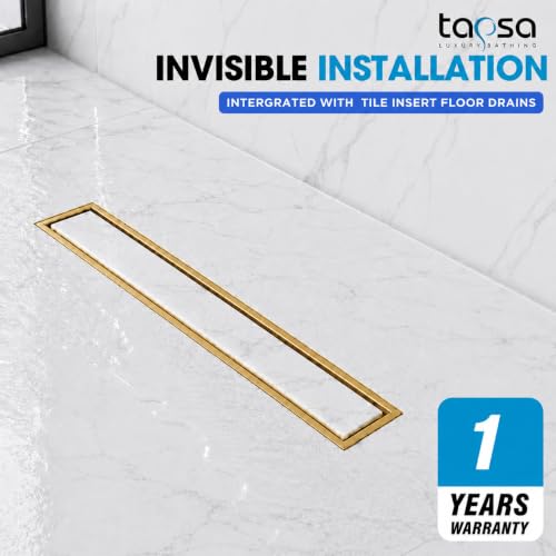 Image of Tapsa Tile Insert Floor Drain | 304 Stainless Steel | Invisible Shower Drain Channel | Shower Drain Channel | Water Drain Channel | with Cockroach Trap. (12X4, Gold Tile Insert Floor Drain 20 mm)