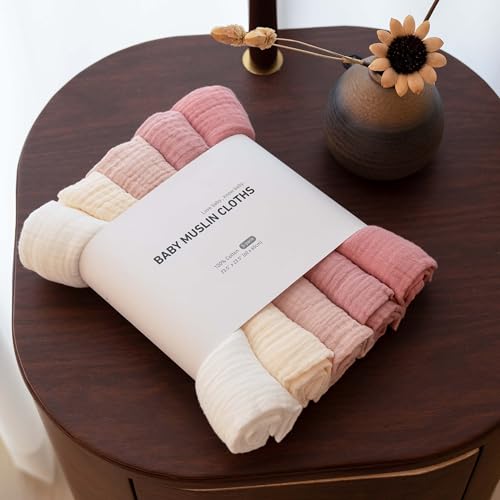 Image of Muslin Receiving Blankets, Neutral Blanket Swaddling for Newborn Boys and Girls, 5 Pack Breathable and Skin-Friendly Swaddle Wrap for Infant Baby (Sweet Colors)