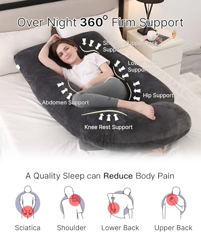 ALLOPERA Pregnancy Pillow, Full Body 57 Inch Maternity Pillow with Removable Washable Cover - Sleep Support for Legs, Back, Neck, Shoulder, HIPS, Belly for Pregnent Women, Black Grey Velvet Cover - Image 4