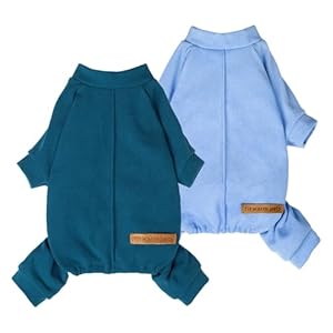Fitwarm 2 Pack Lightweight Fleece Dog Pajamas, Warm Winter Dog Clothes for Small Dogs Boy Girl, Fuzzy Pet Onesie with Feet, Light Sky Blue, Turquoise, Medium